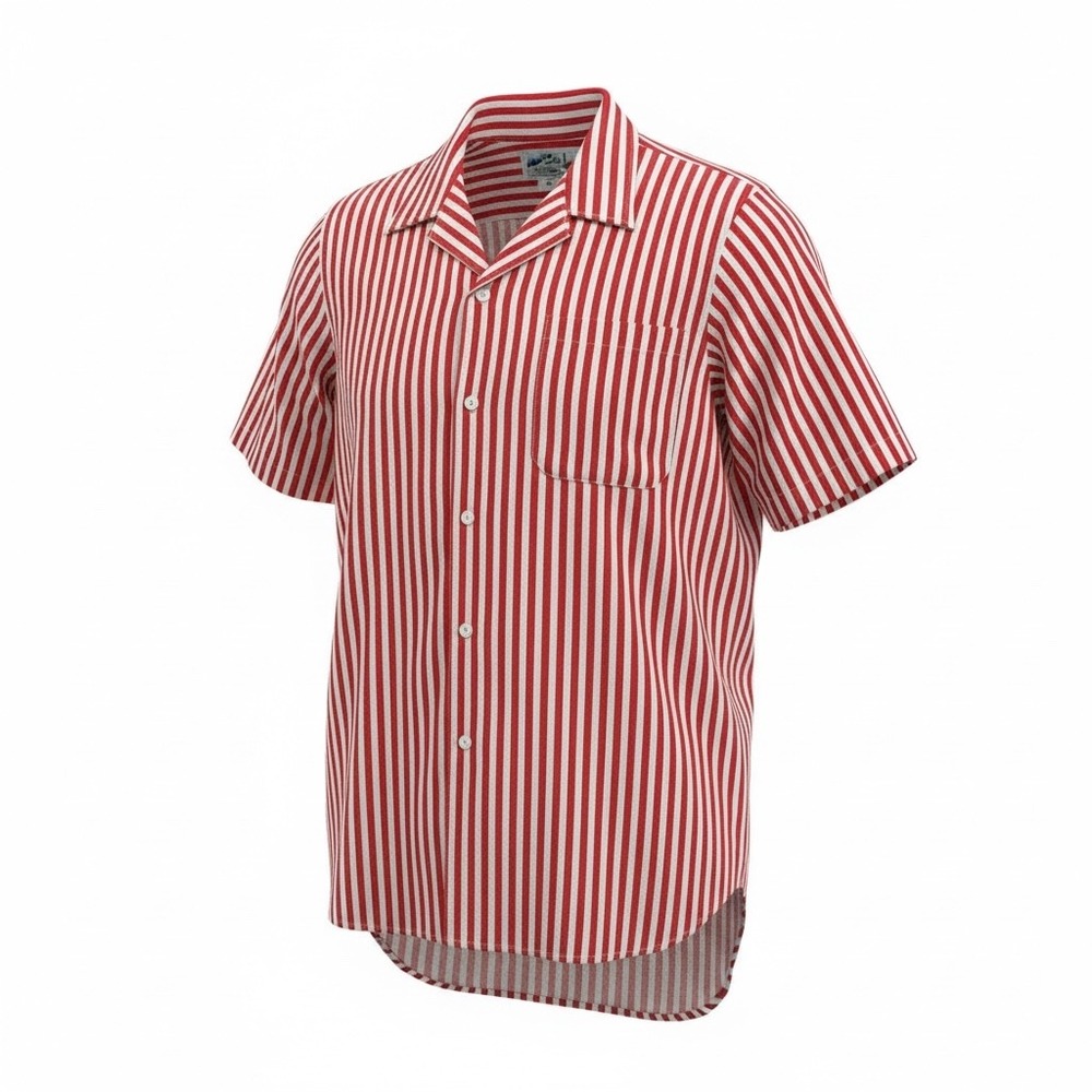 VTG 80s Leggoons Red White Candy Striped Button Up‎ Shirt Funny Novelty Label L